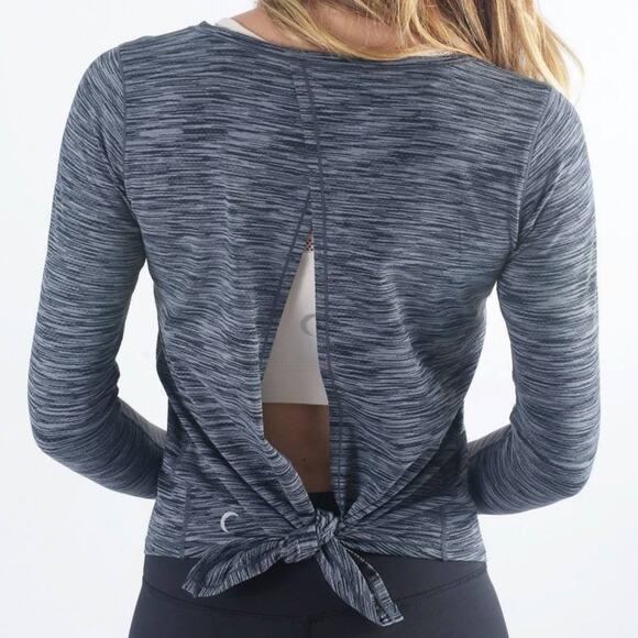 Zyia Active NWT Charcoal Space Dye Gray Long Sleeve Split Back Workout Shirt - Picture 1 of 13